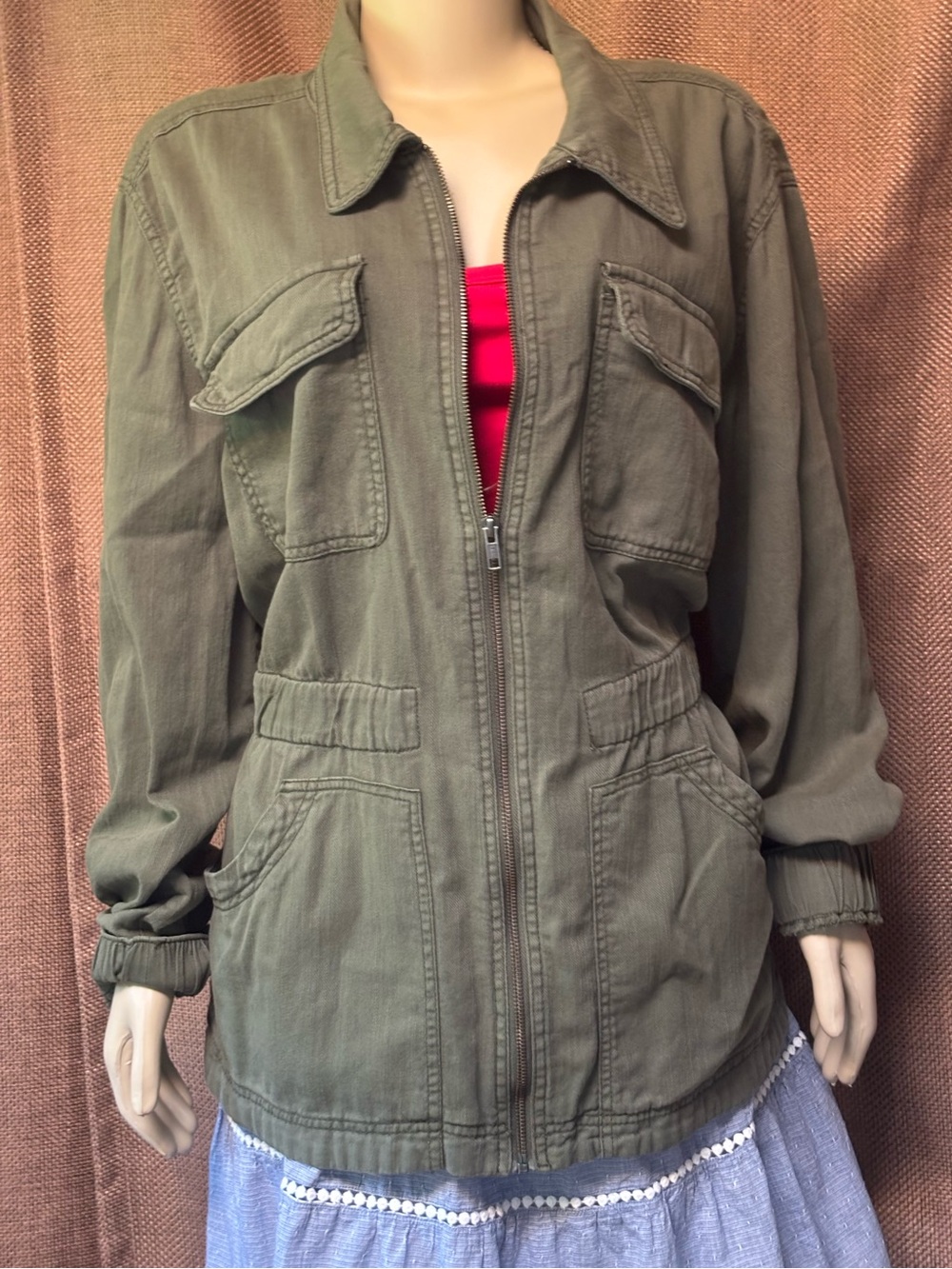 Knox Rose Olive Utility Zip-Front Jacket